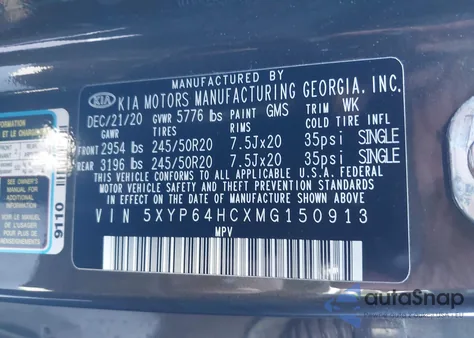 2021 Kia Telluride S z USA, uszkodzony, nr VIN 5XYP64HCXMG150913